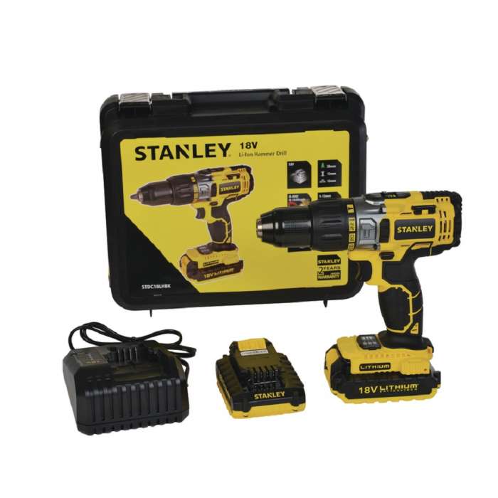 18V Li-Ion Hammer Drill + 2 Batteries 2Ah + Charger + Kitbox