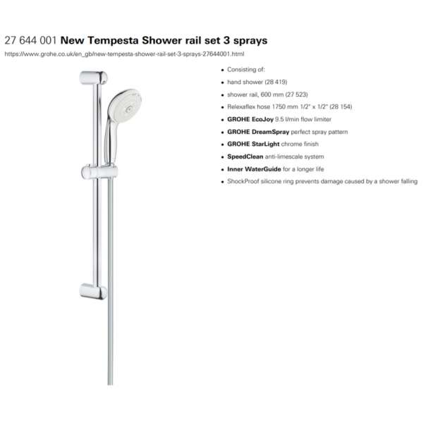 Grohe tempesta shower rail set 3 sprays