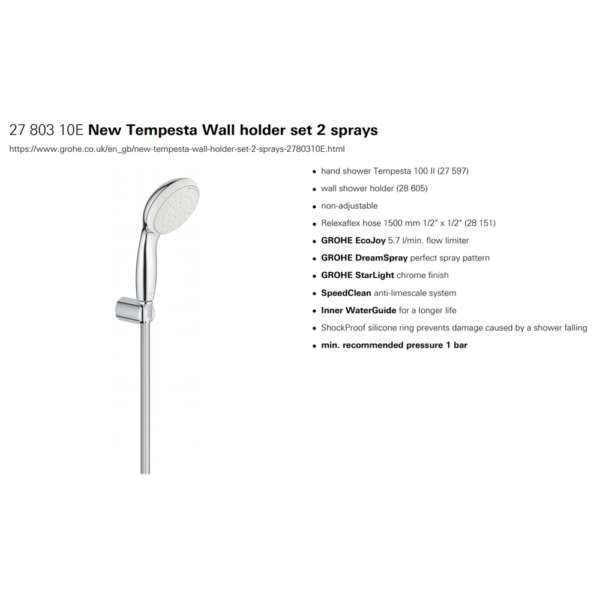 Grohe tempesta wall holder set 2 sprays