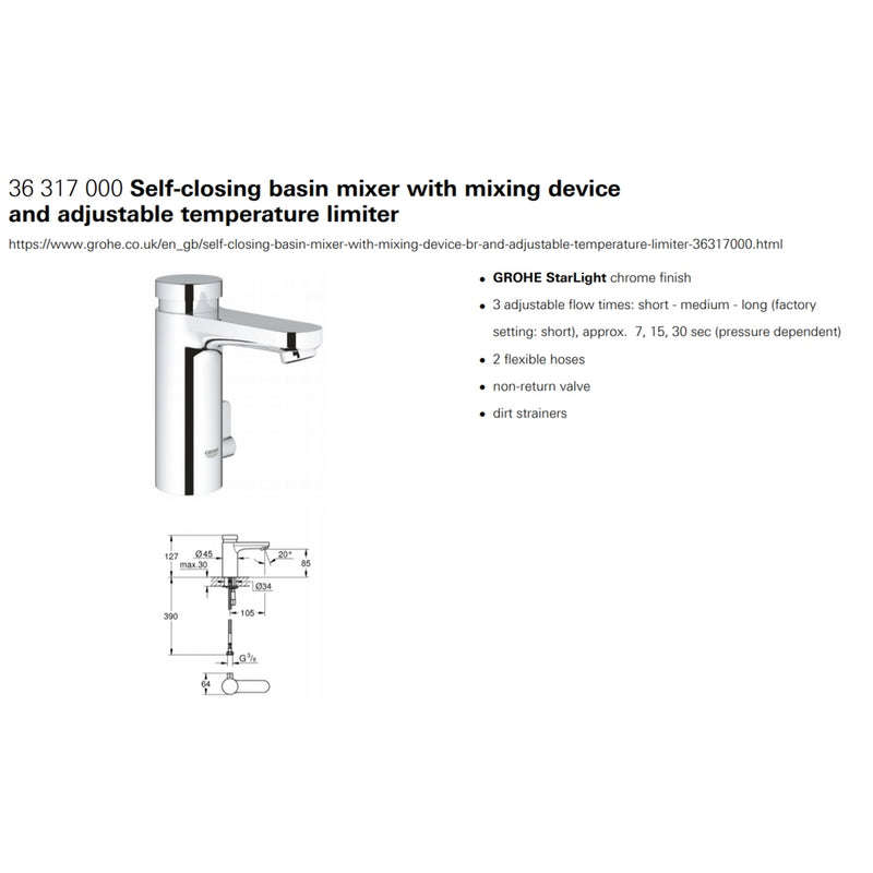 Grohe eurosmart self closing basin mixer