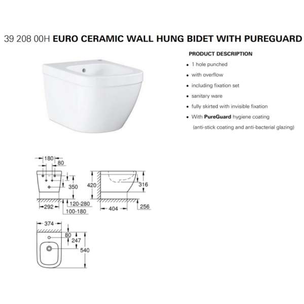 Grohe ceramic wall hung bidet