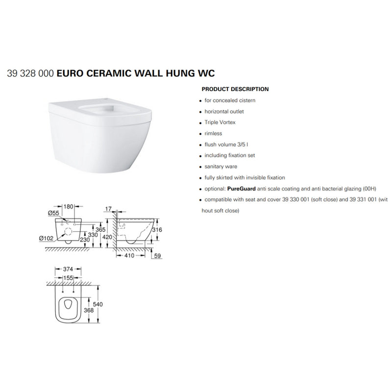 Grohe  ceramic wall hung WC